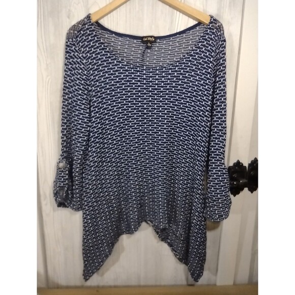 Cal Style Sweater Womens Size Large Blue Light Weight Knit 3/4 Sleeve - Picture 2 of 9